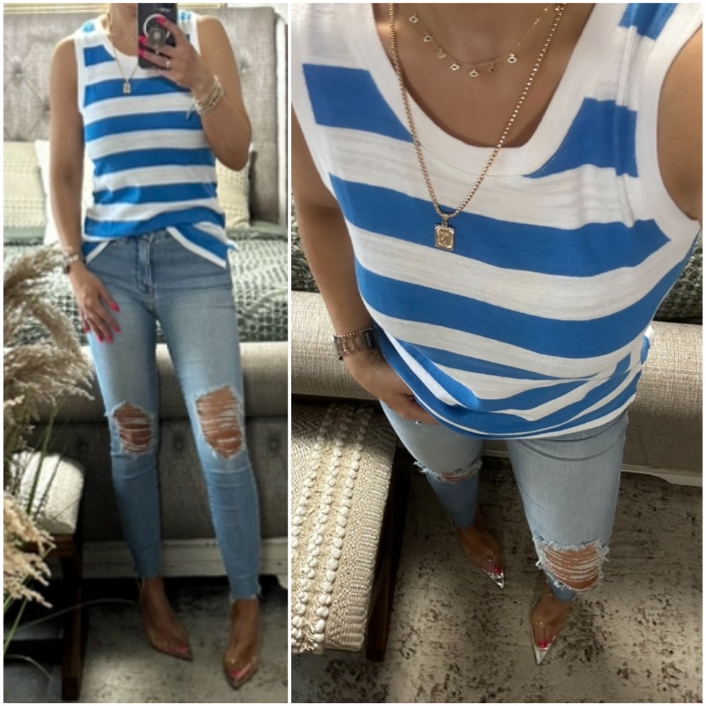 New🩷Sea blue /white stripe tank shirt